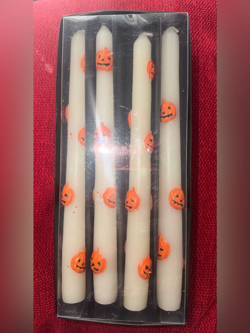 NWT set 4 Halloween Pumpkin Taper Candles with Orange Pumpkin size 9 1/2 in - Picture 2 of 4